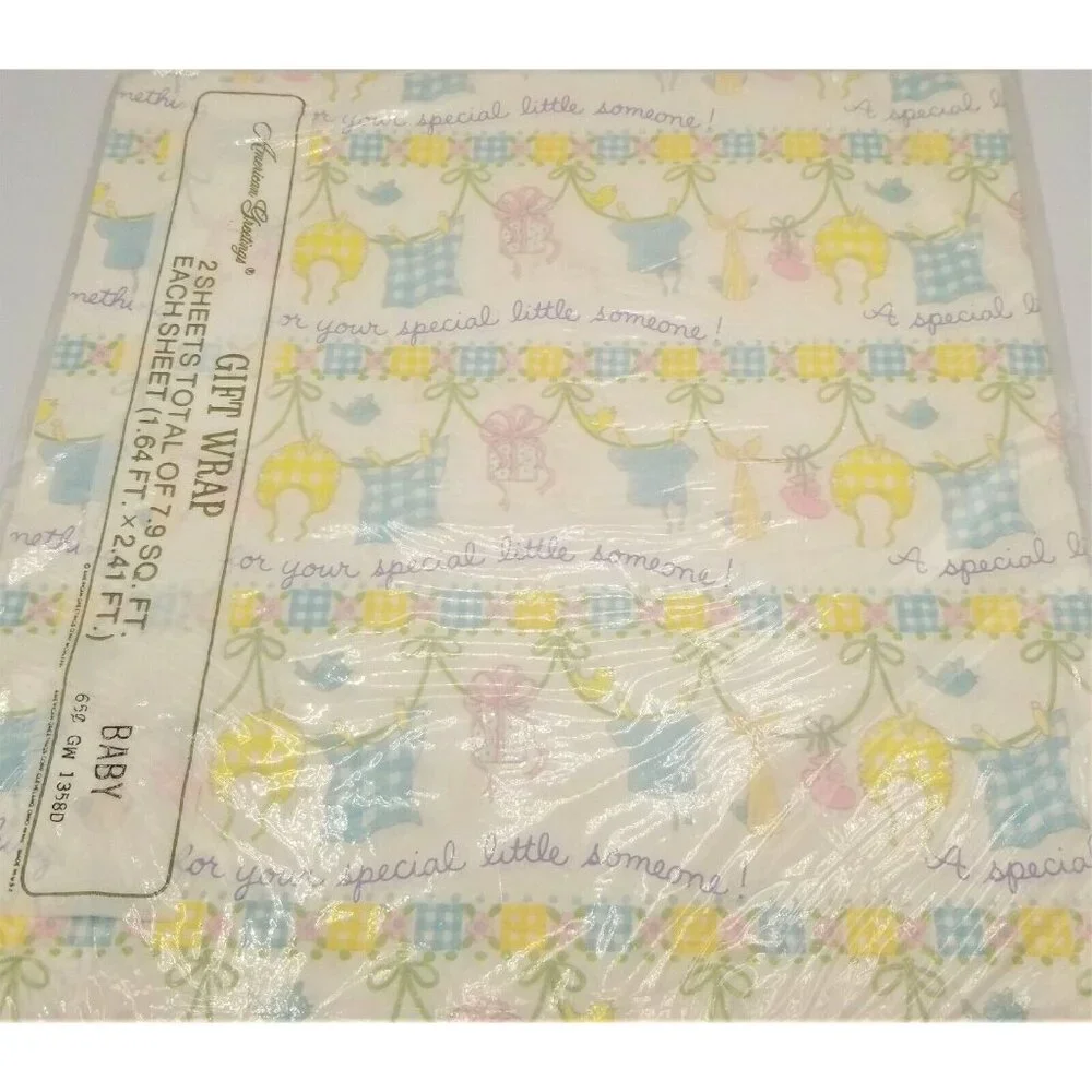 Vintage Gift Wrap Hallmark American Greetings Baby Shower NIP Lot of 3